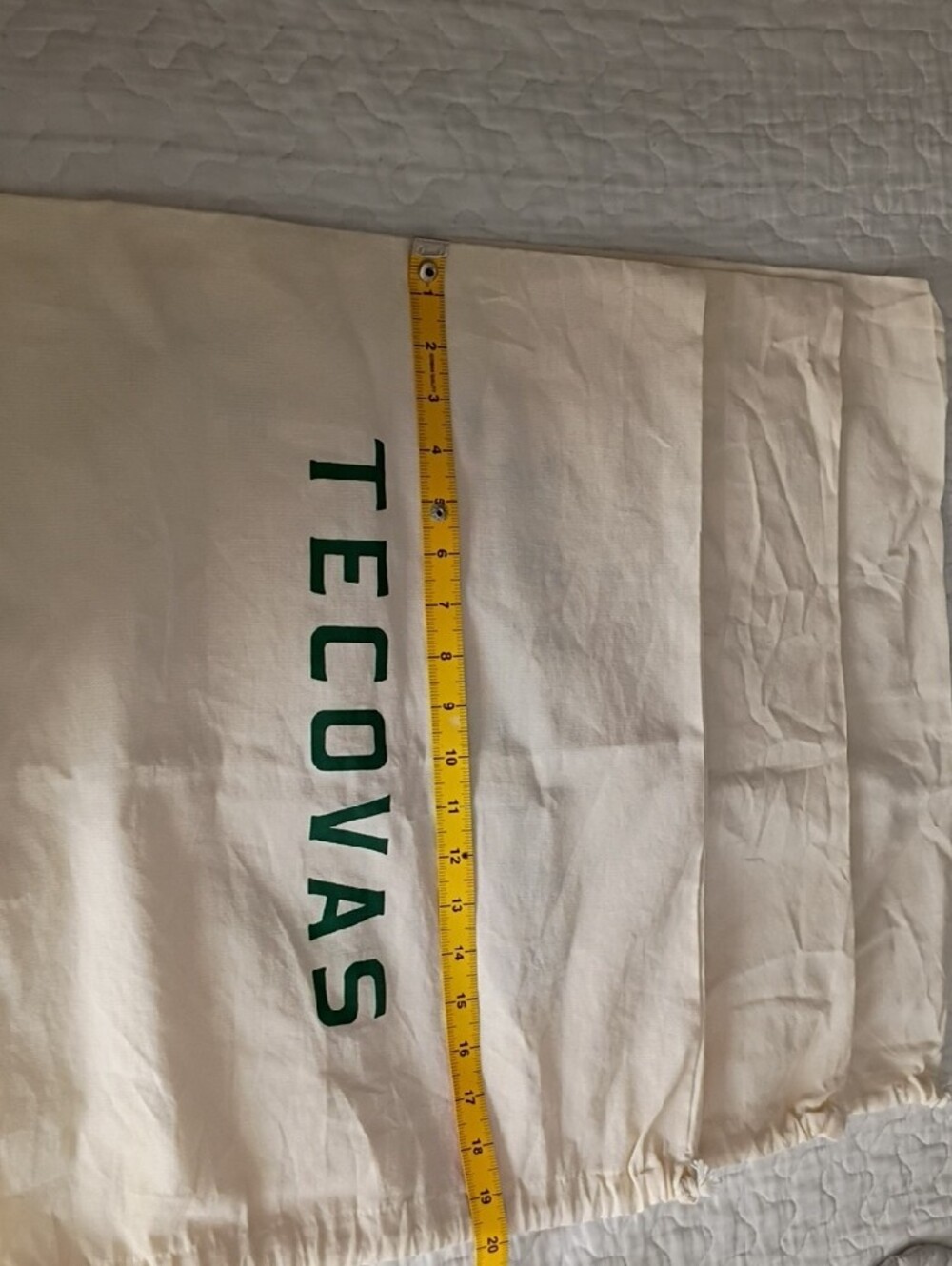 (3) Tecovas Cream Canvas Boot Dust Bag with Green Logo